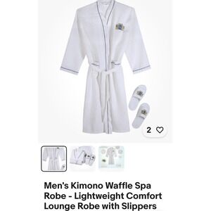 Men's Kimono Waffle Spa Robe - Lightweight Comfort Lounge Robe& Slippers 4295